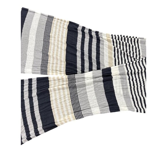 Vintage Striped Cotton Gauze Scarf Wrap With Navy Gray & Beige Accents - Picture 4 of 4